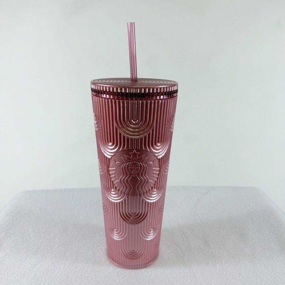Starbucks Cold Cup Tumbler Pearl Pink Siren Mermaid Scale Logo 24‎ Oz Venti Size
